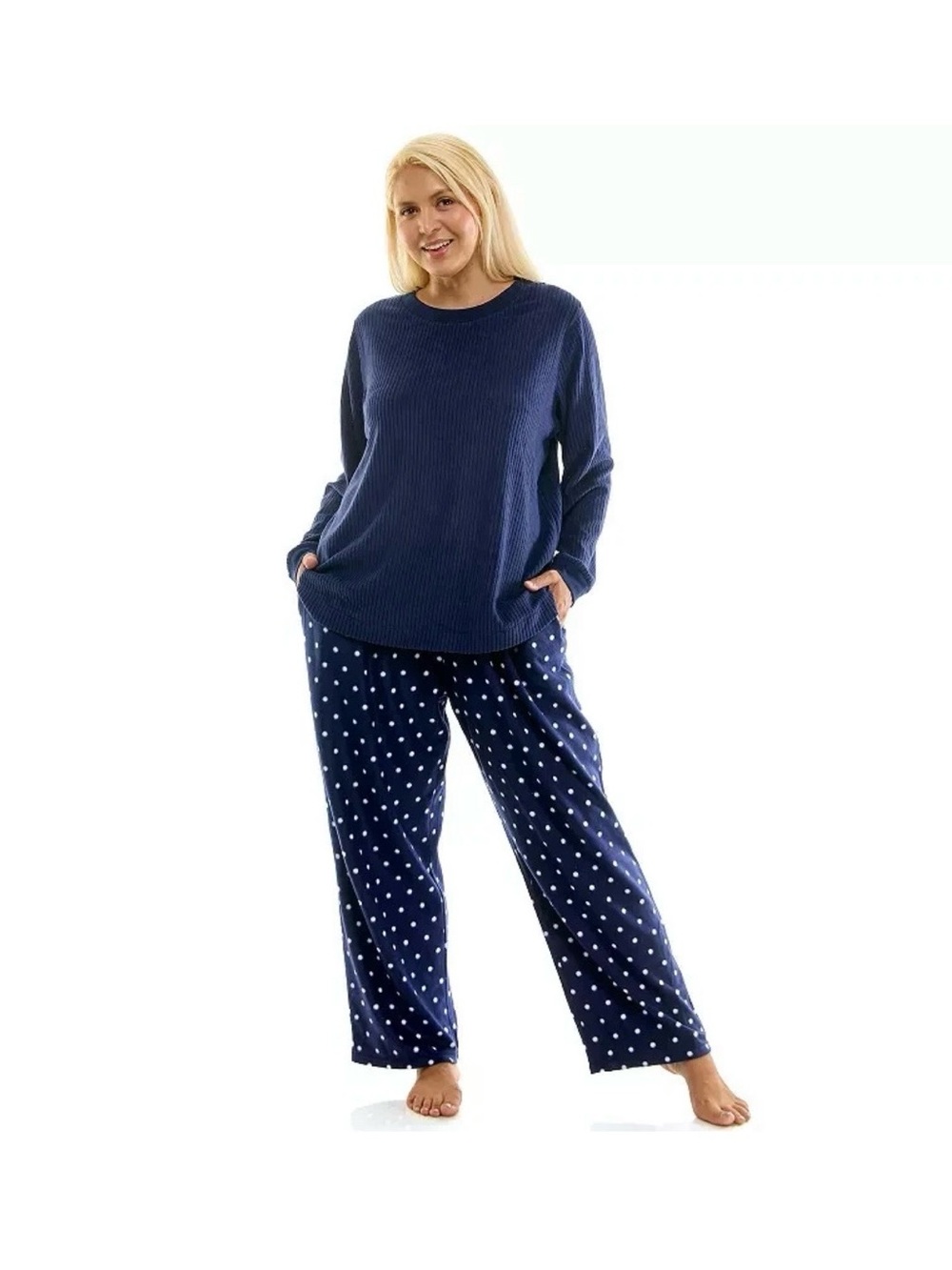 Croft & Barrow Pajama Set Pants & Long Sleeve Top Fleece Polka Dots Size XL